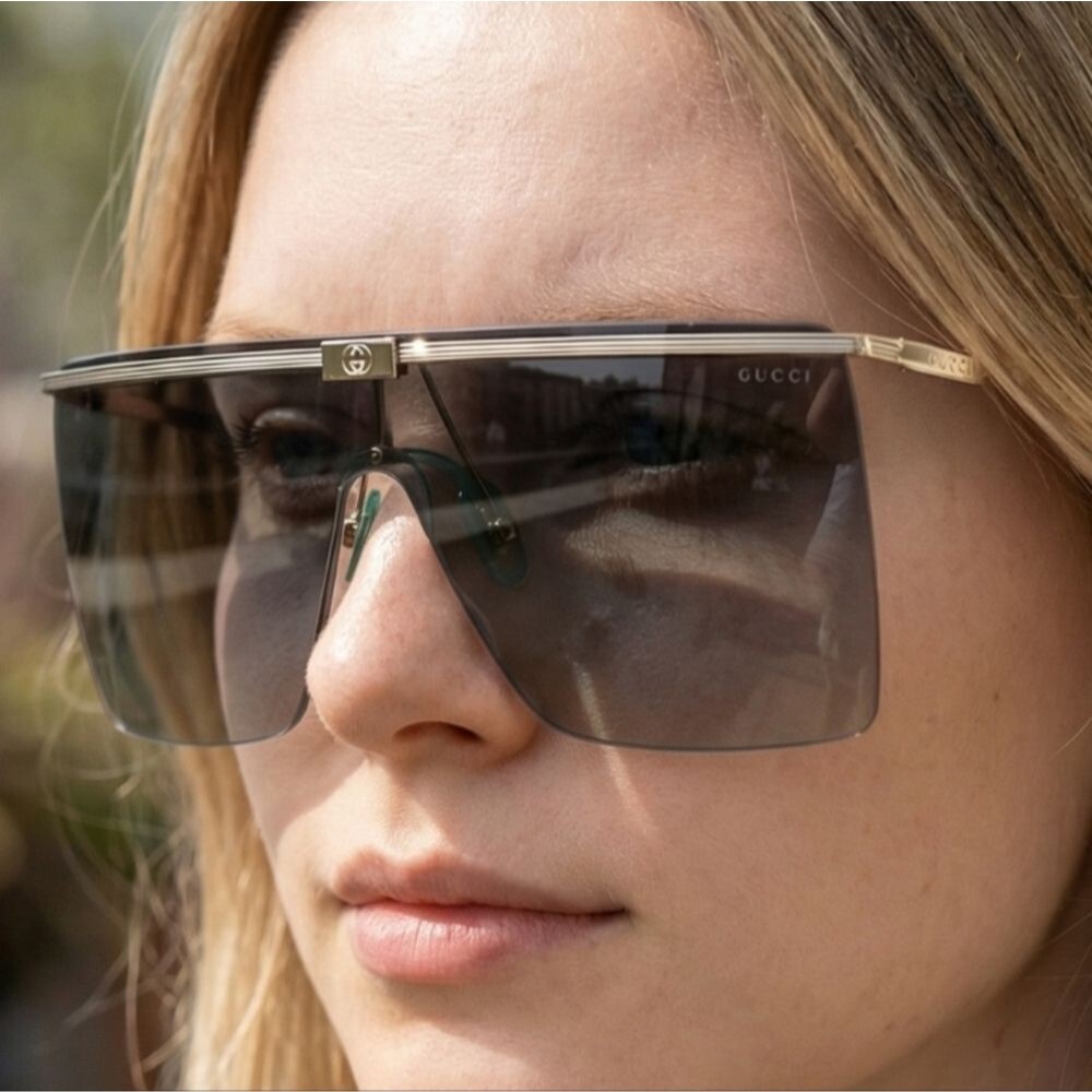 Gucci Designer Square Sun Shield Sunglasses  Logo Brow Bar